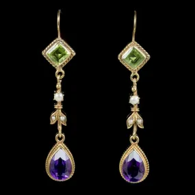 Antique Victorian Suffragette Drop Earrings 18Ct Gold Circa 1900