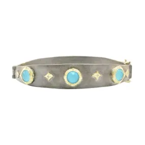 Armenta Old World 18K Yellow Gold & Blackened Sterling Silver Bracelet with Turquoise & White Quartz Doublets with Champagne Diamonds