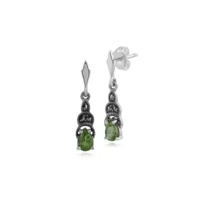 Art Deco Stil Peridot & Markasit Tropfen Ohrringe in Sterling Silber