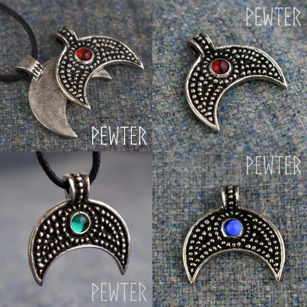 Asgard Lunular Pendant II – Pewter or Silver with Blue Green or Red Stone