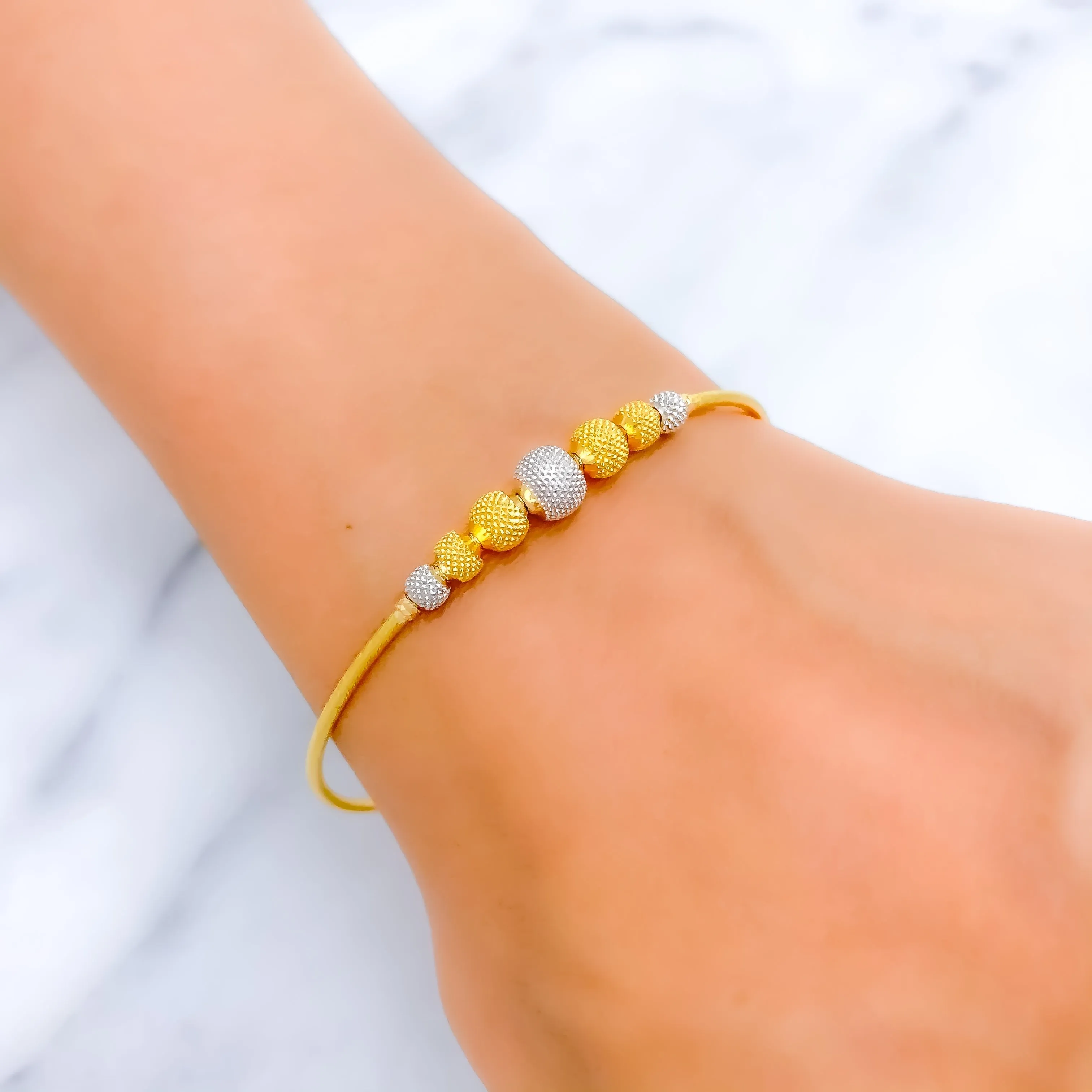 Attractive Alternating Two-Tone 22k Gold  Bangle Bracelet