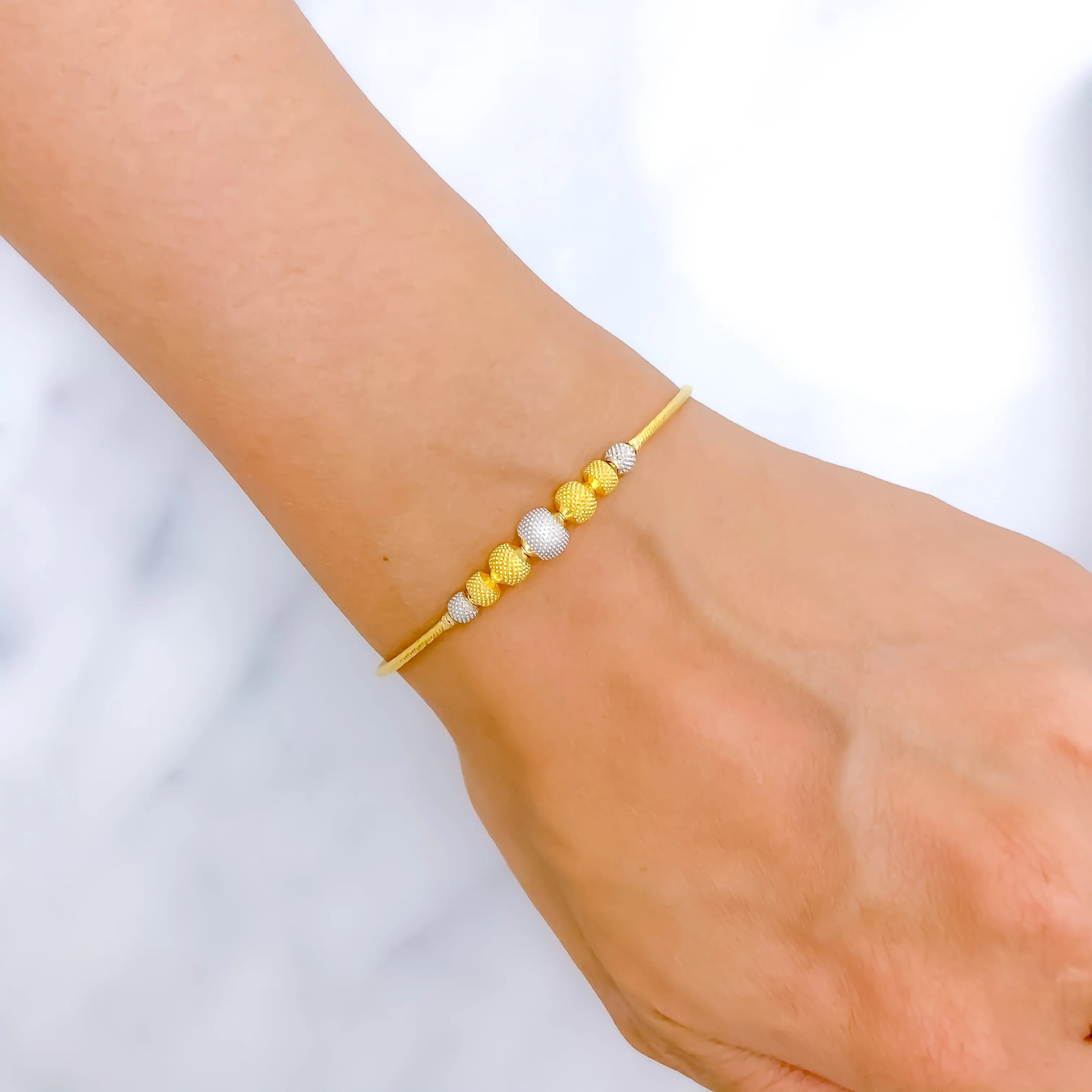 Attractive Alternating Two-Tone 22k Gold  Bangle Bracelet