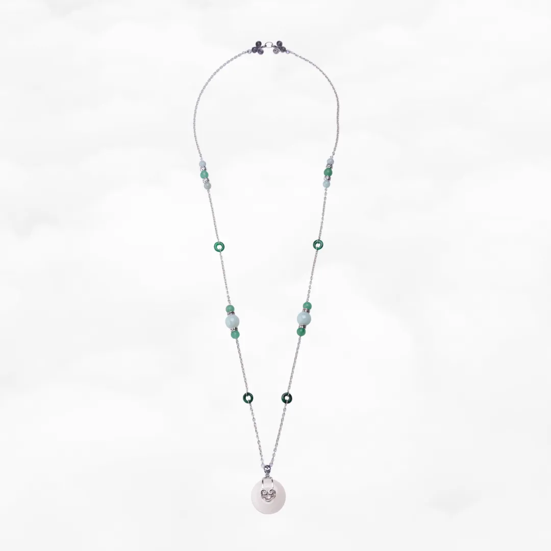 Auspicious Clouds Jade Necklace in Sterling Silver