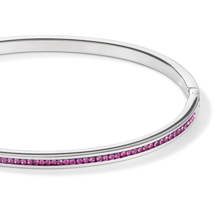 Bangle stainless steel silver & crystals pavé amethyst