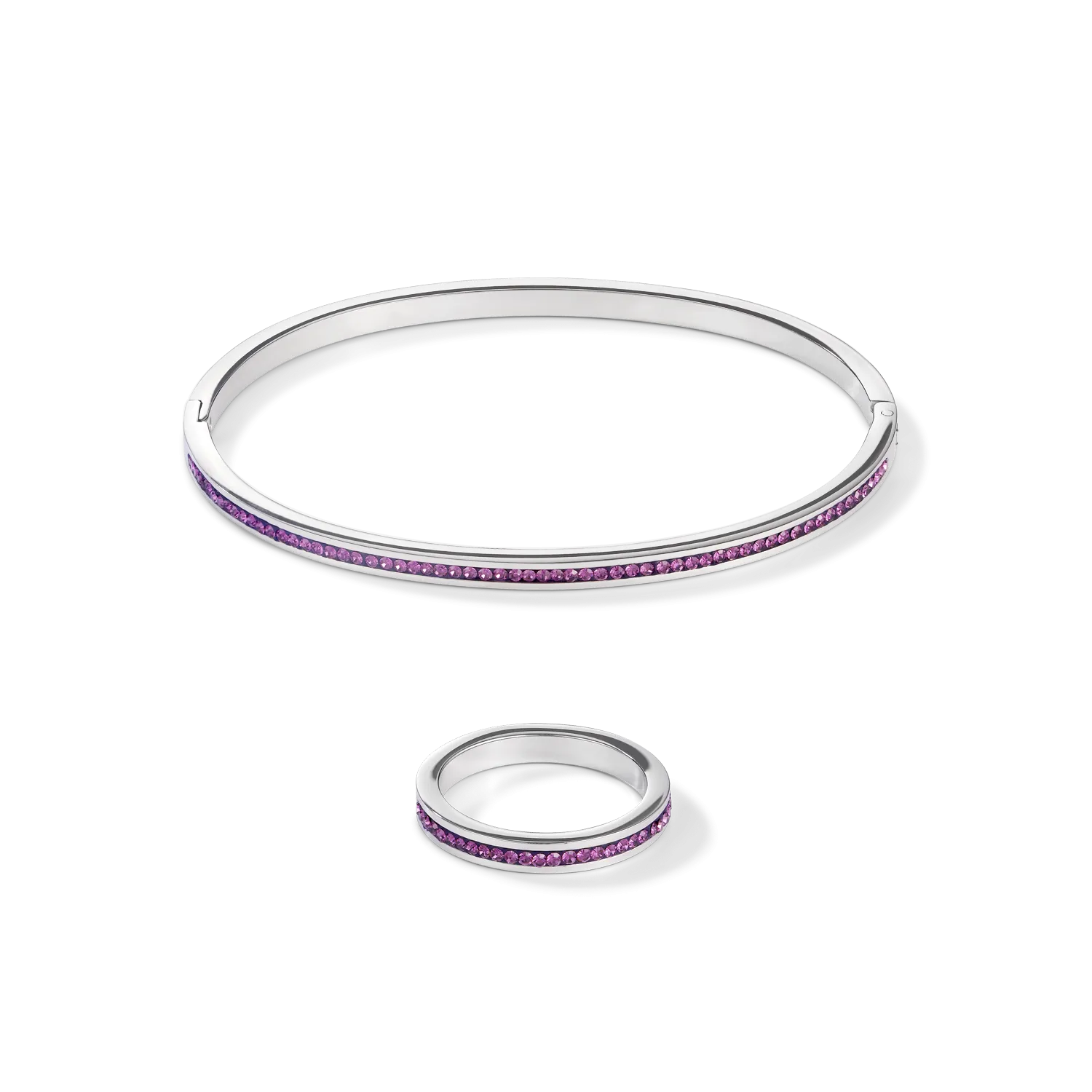 Bangle stainless steel silver & crystals pavé amethyst