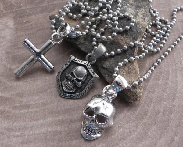 Bar Cross on Stainless Steel 30" Shot Bead Ball Chain