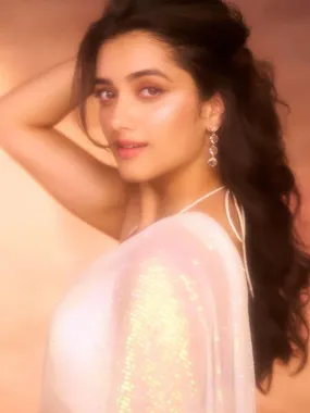 Bhagyashri Borse In Embellish Long Earrings Rose Gold