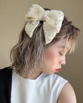 Big Ribbon Barrette White Hemp