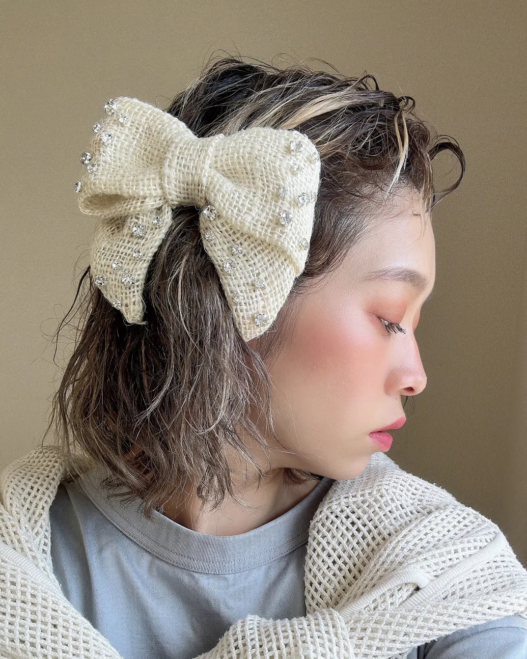 Big Ribbon Barrette White Hemp