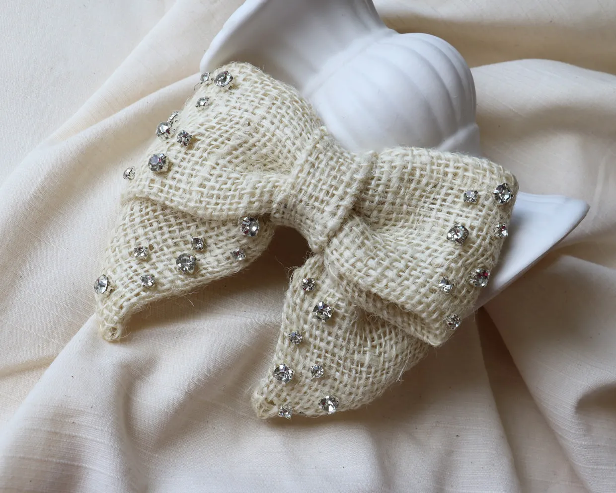 Big Ribbon Barrette White Hemp