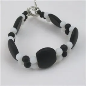 Black  & White Sea Glass Bracelet