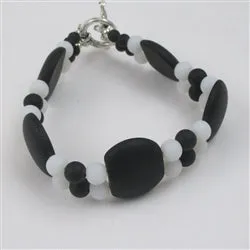 Black  & White Sea Glass Bracelet