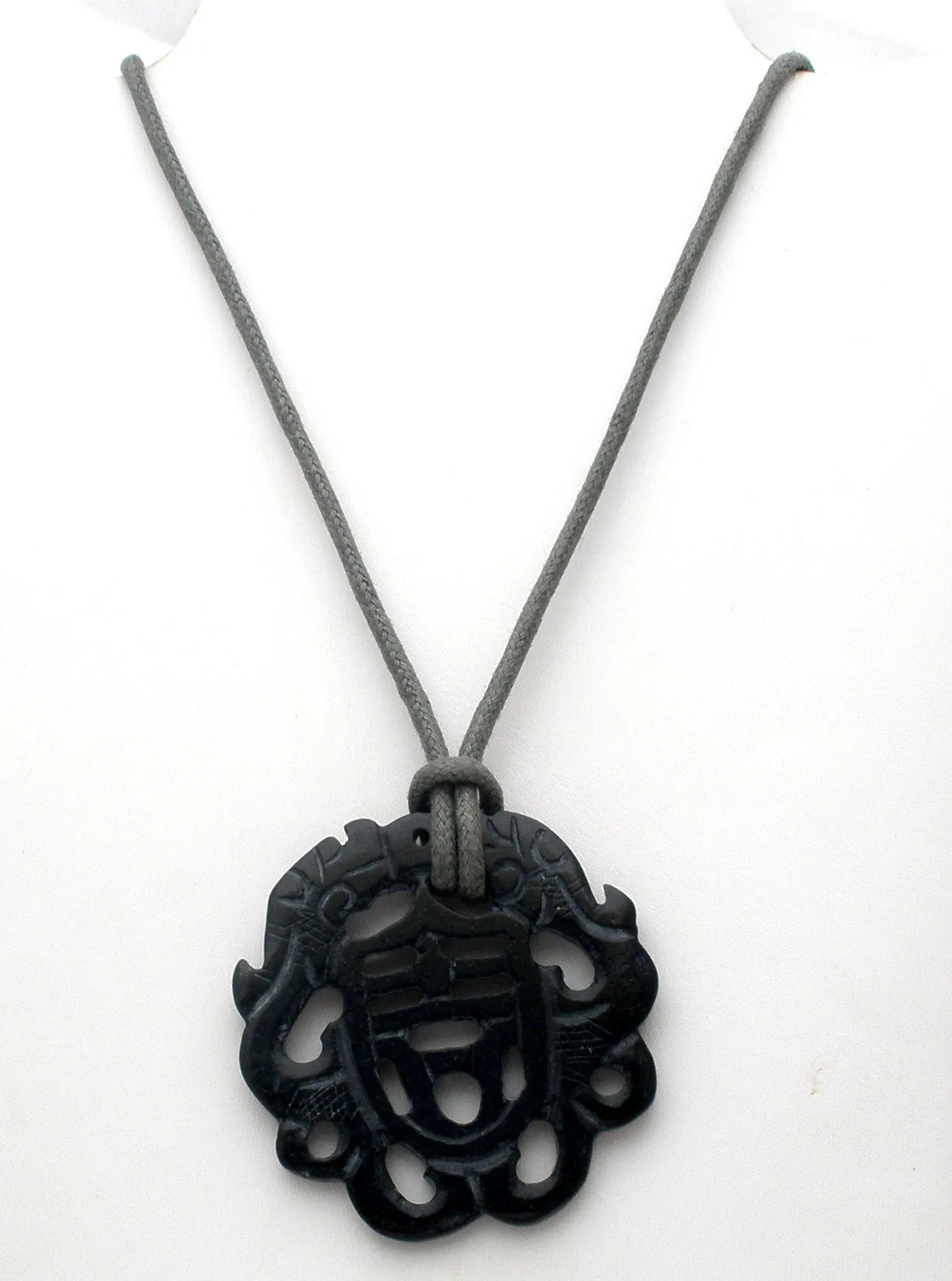 Black Jade Pendant Necklace Hand Carved