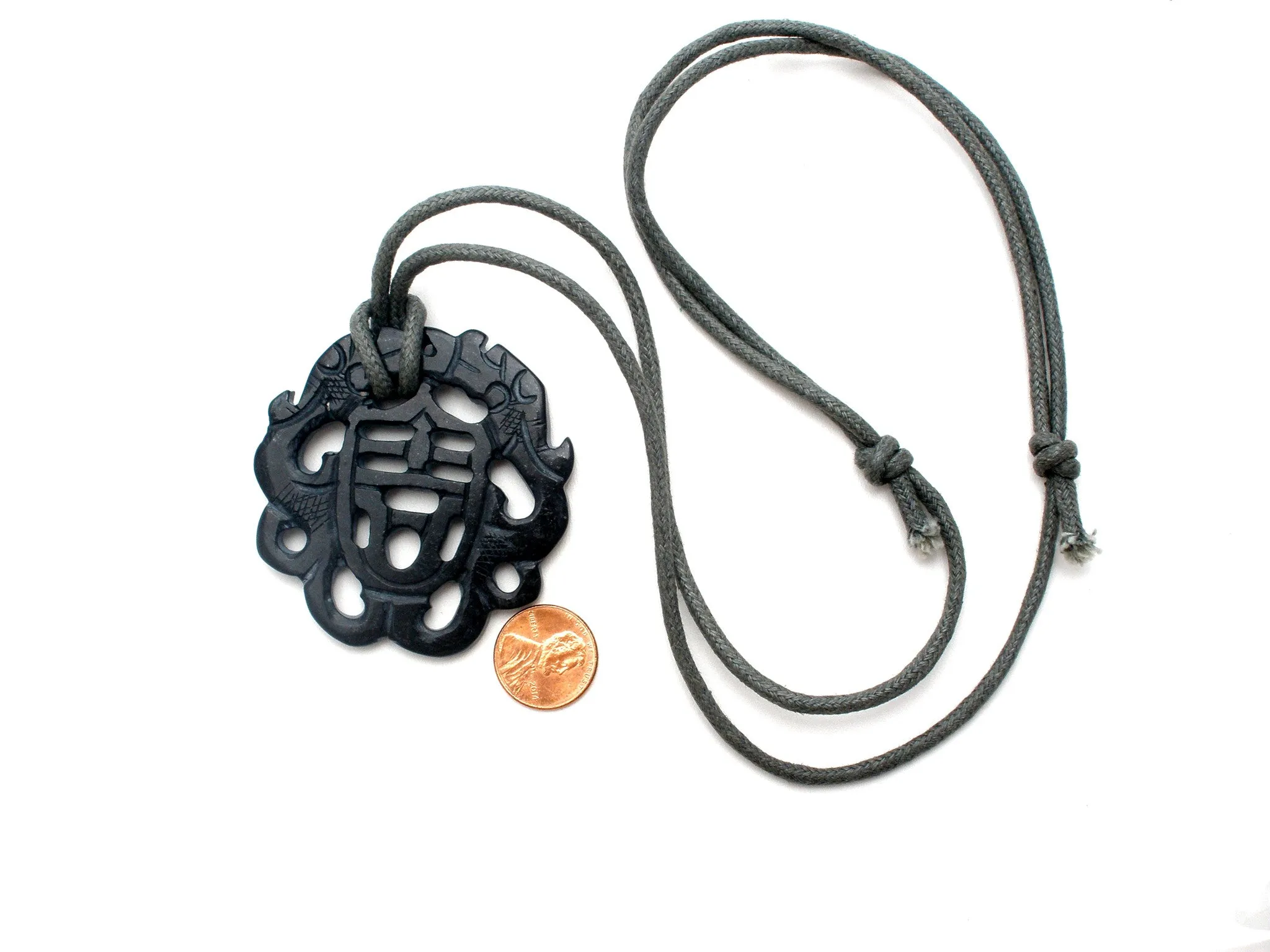 Black Jade Pendant Necklace Hand Carved