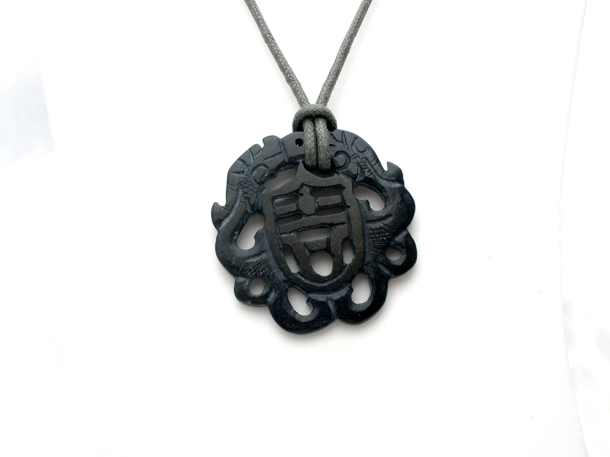 Black Jade Pendant Necklace Hand Carved