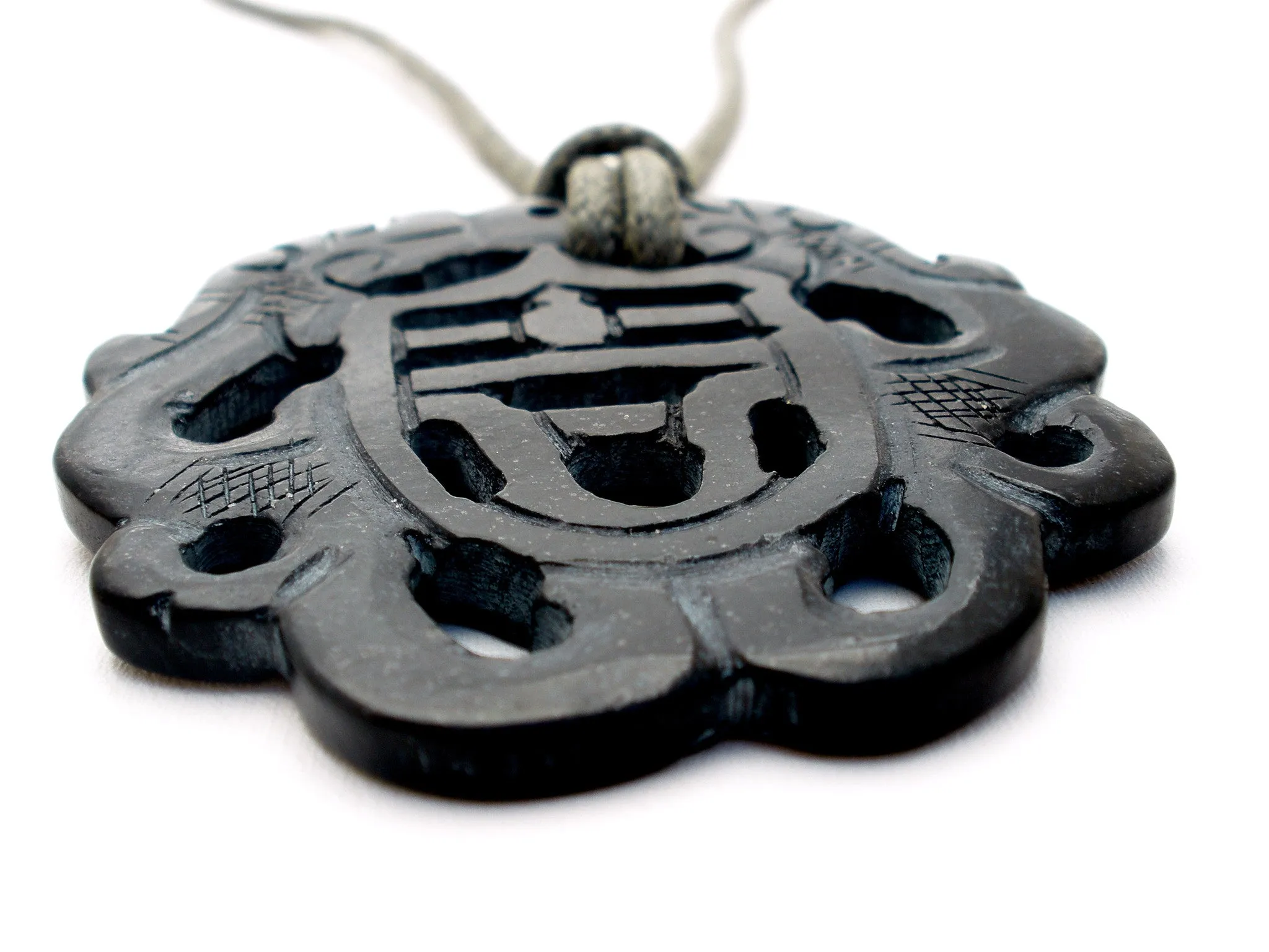 Black Jade Pendant Necklace Hand Carved