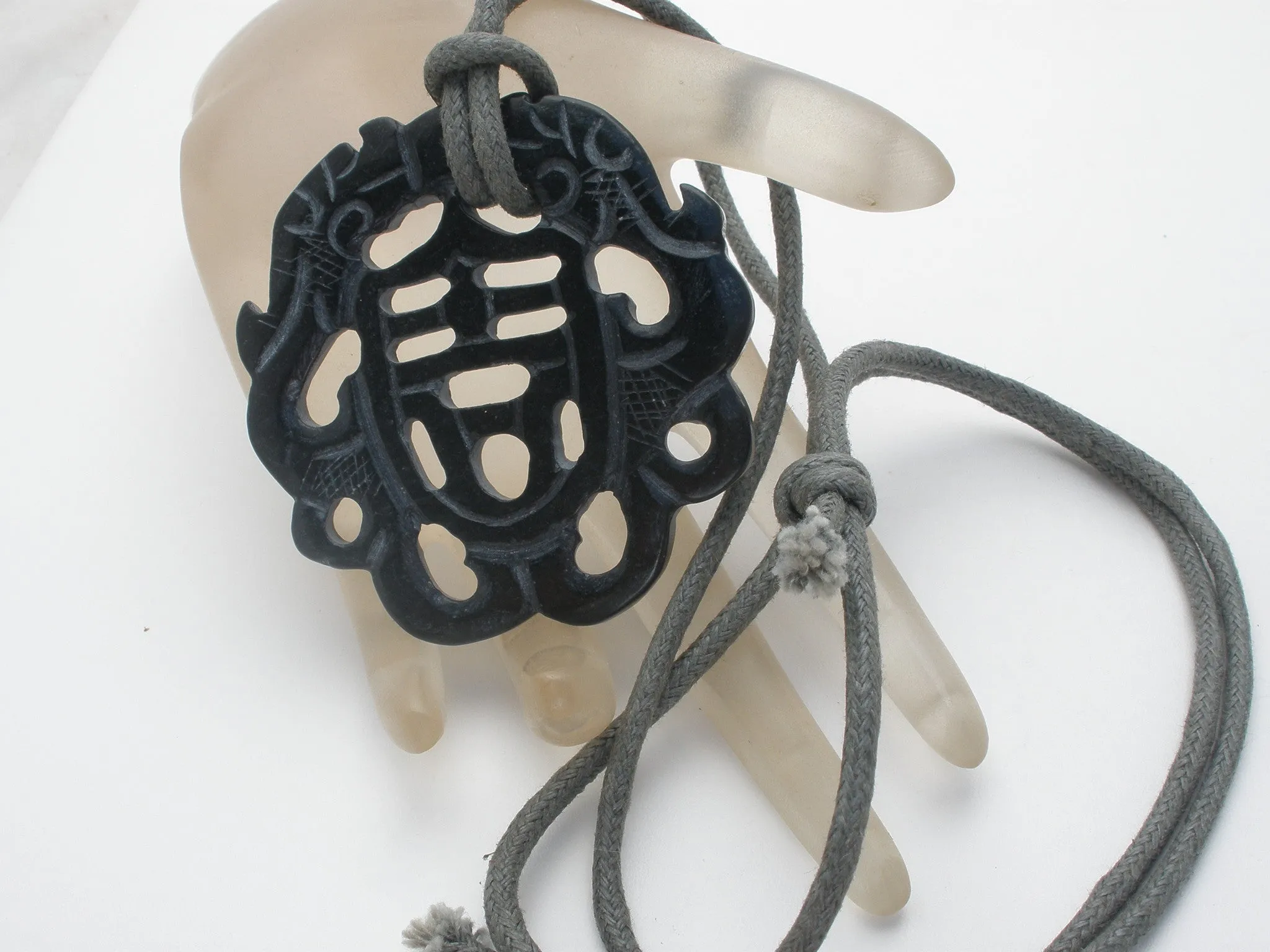 Black Jade Pendant Necklace Hand Carved