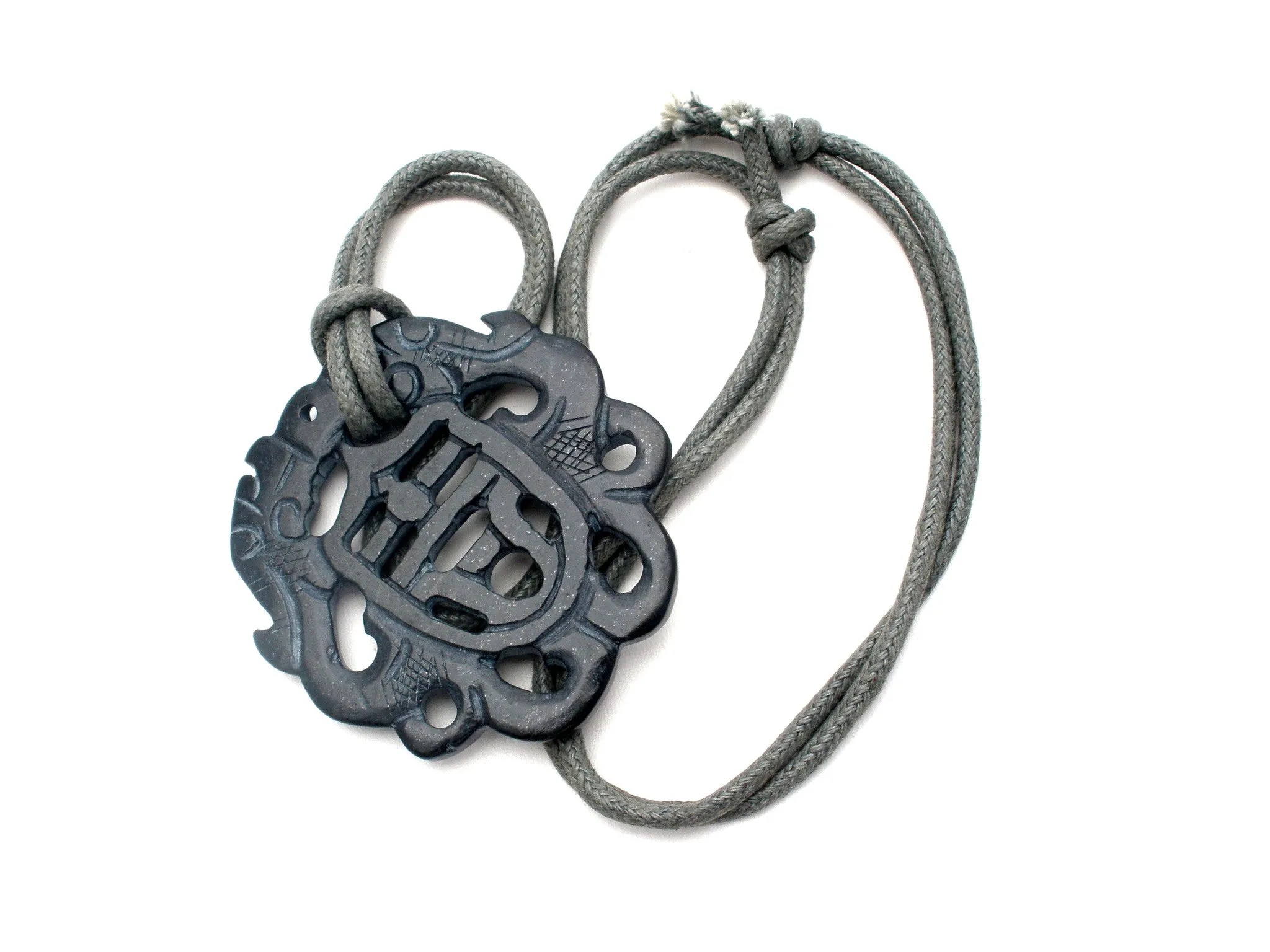 Black Jade Pendant Necklace Hand Carved