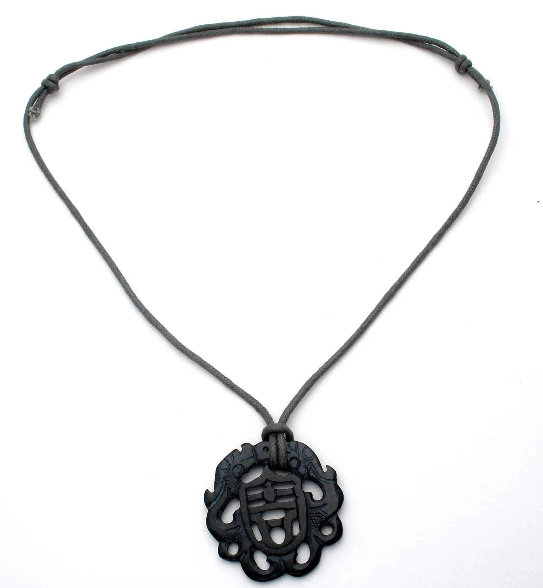 Black Jade Pendant Necklace Hand Carved