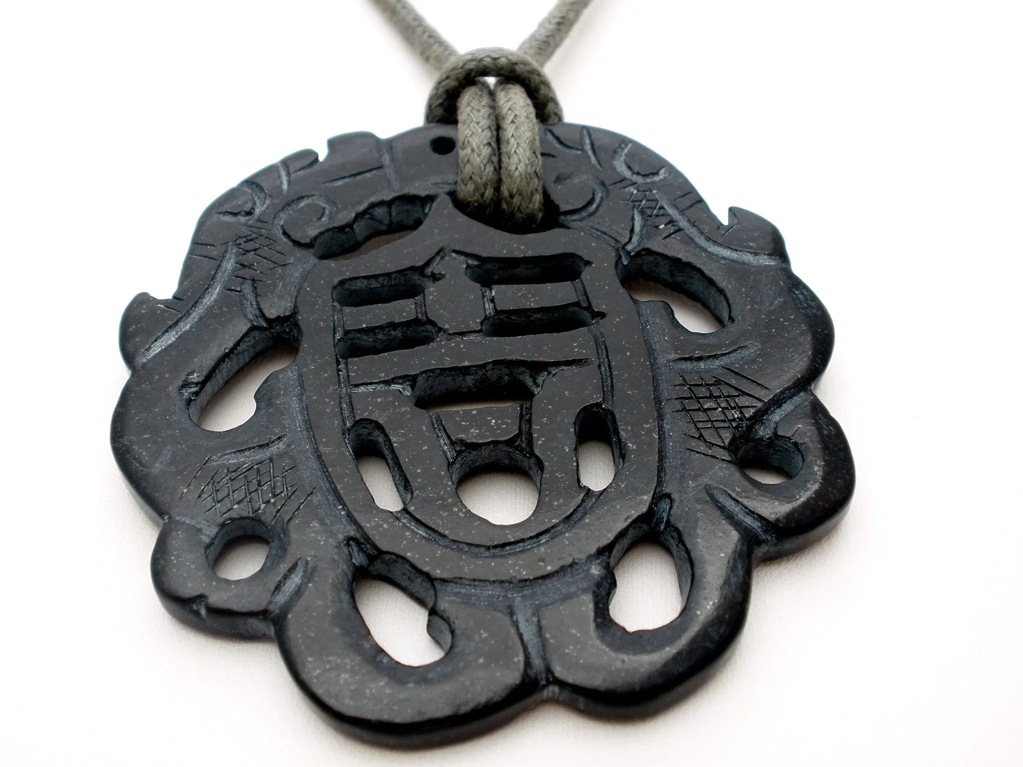 Black Jade Pendant Necklace Hand Carved