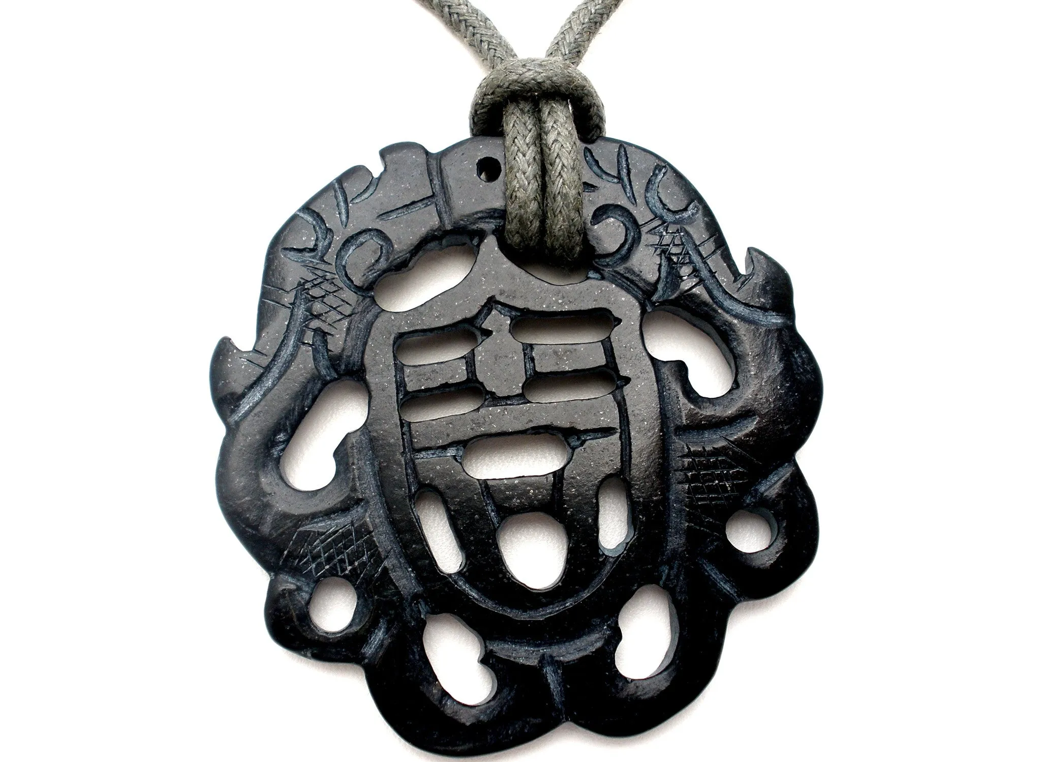 Black Jade Pendant Necklace Hand Carved