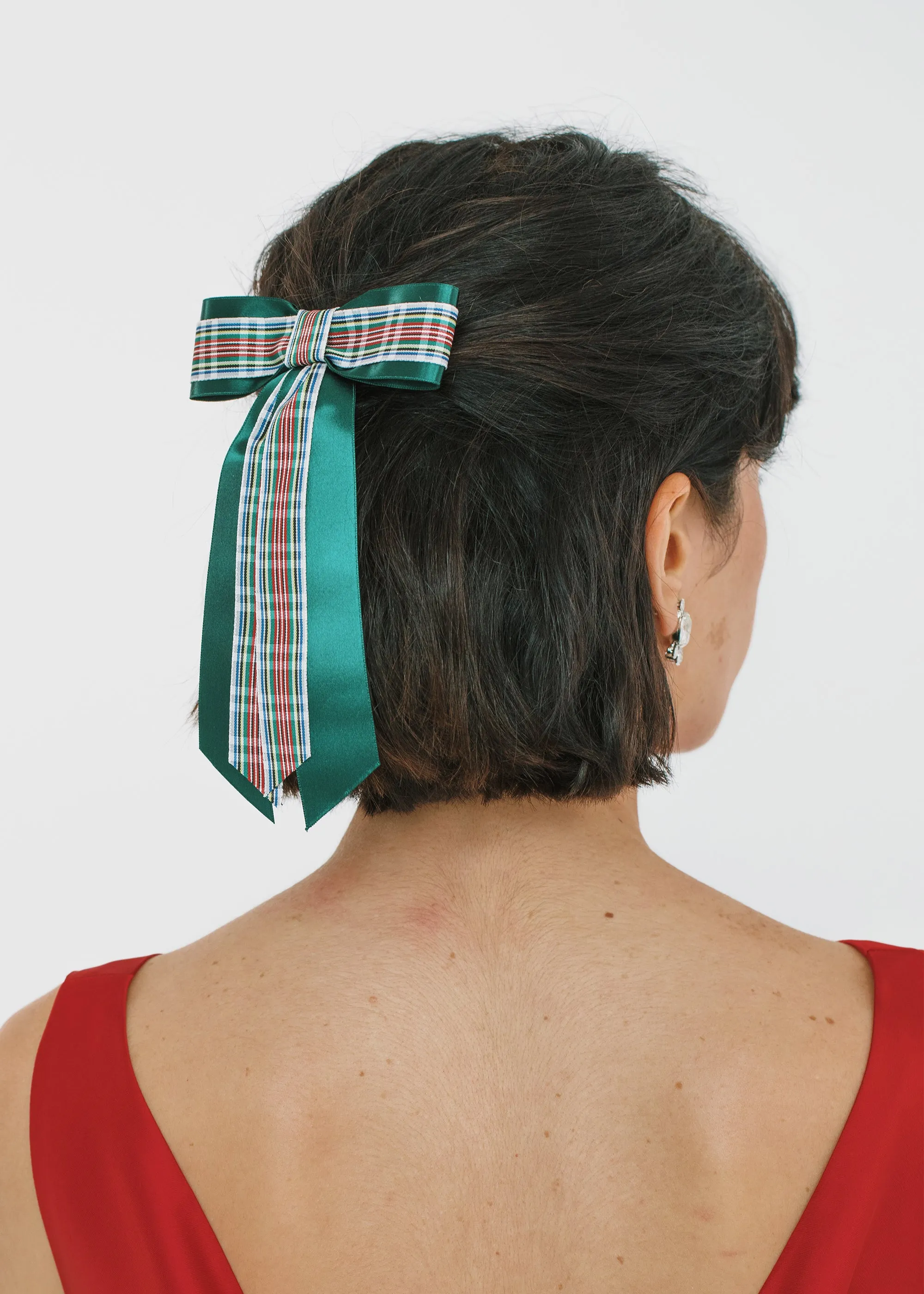Blaire Bow Barrette -- Green Multi