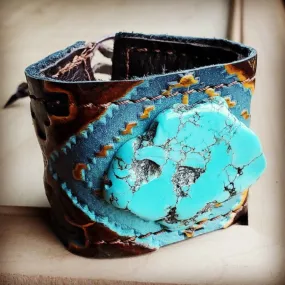 Blue Navajo and Turquoise Slab Leather Cuff