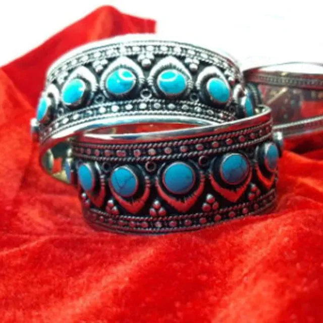 Boho Kuchi Cuff Bracelet With Stones