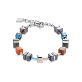 Bracelet GeoCUBE® Haematite, Crystals & synthetic malachite orange-turquoise