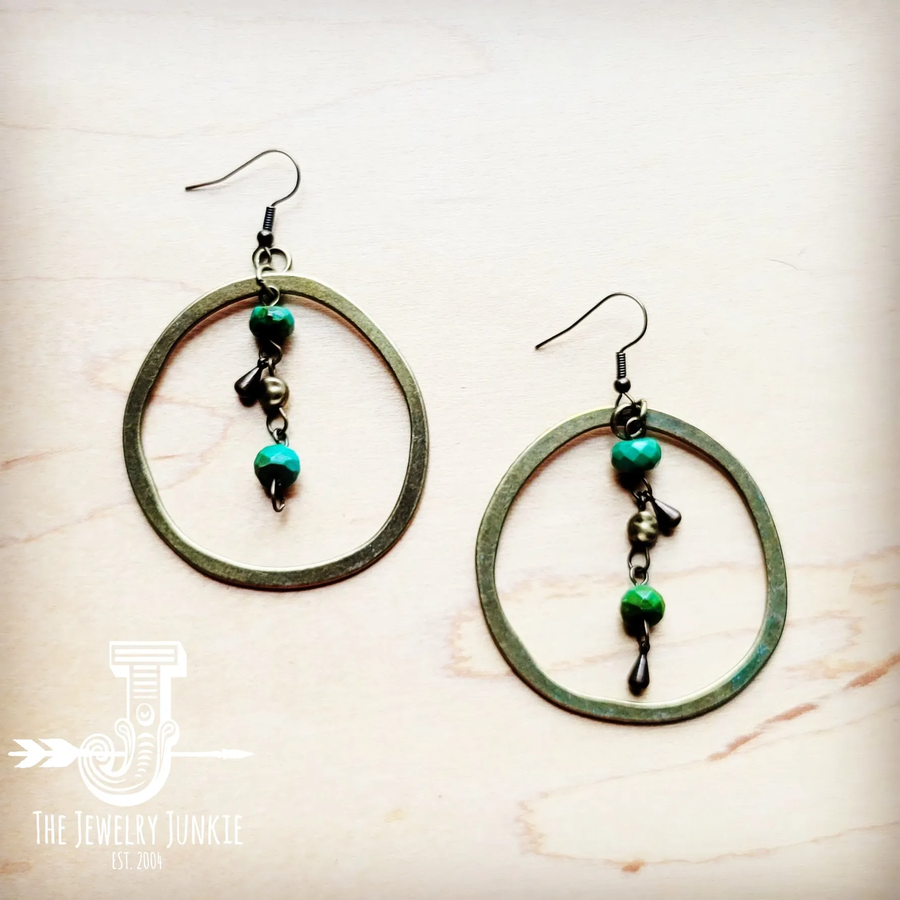 **Bronze Hoop Earrings w/ Green Jasper 220L