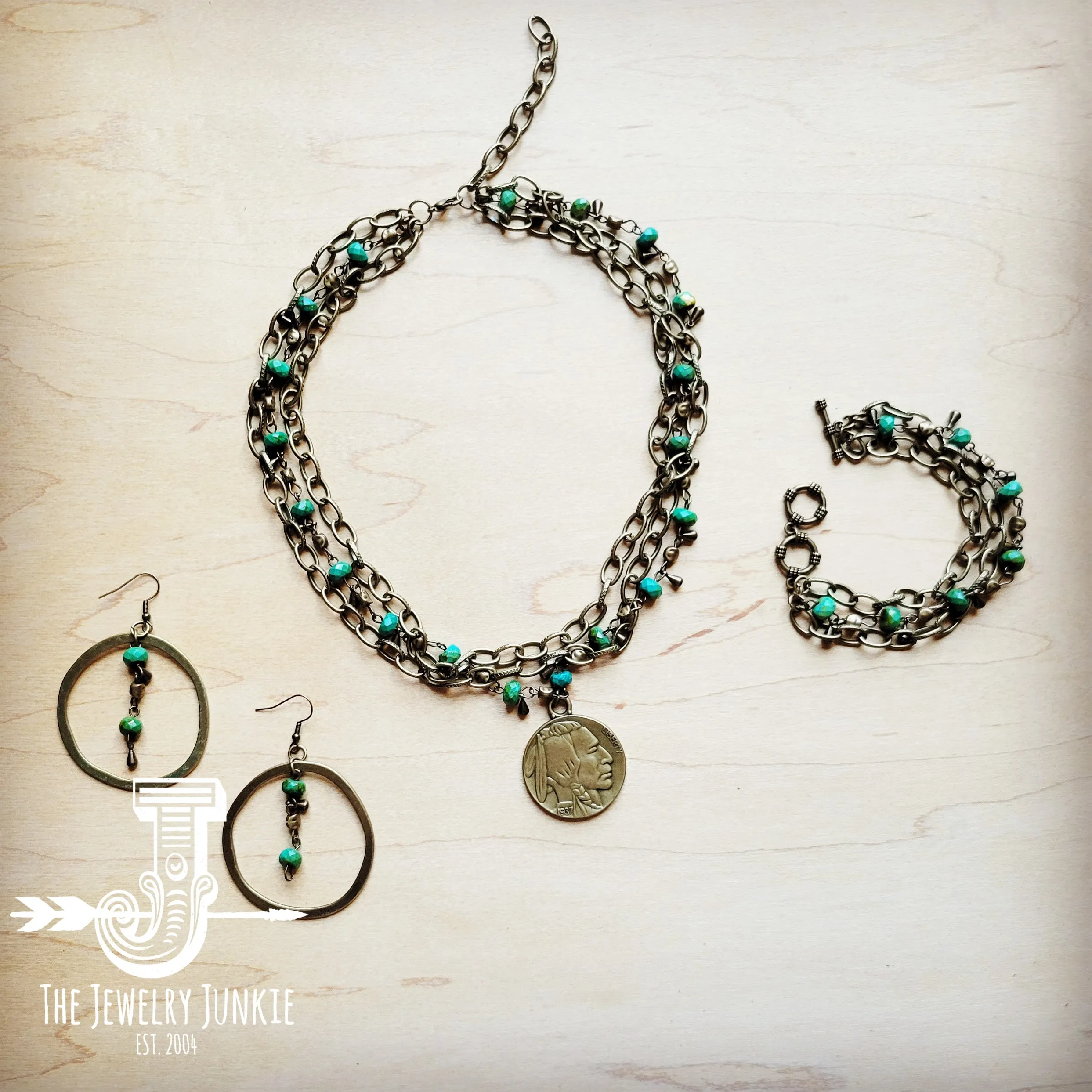 **Bronze Hoop Earrings w/ Green Jasper 220L