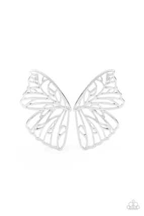 Butterfly Frills - Silver Earrings - Paparazzi Accessories
