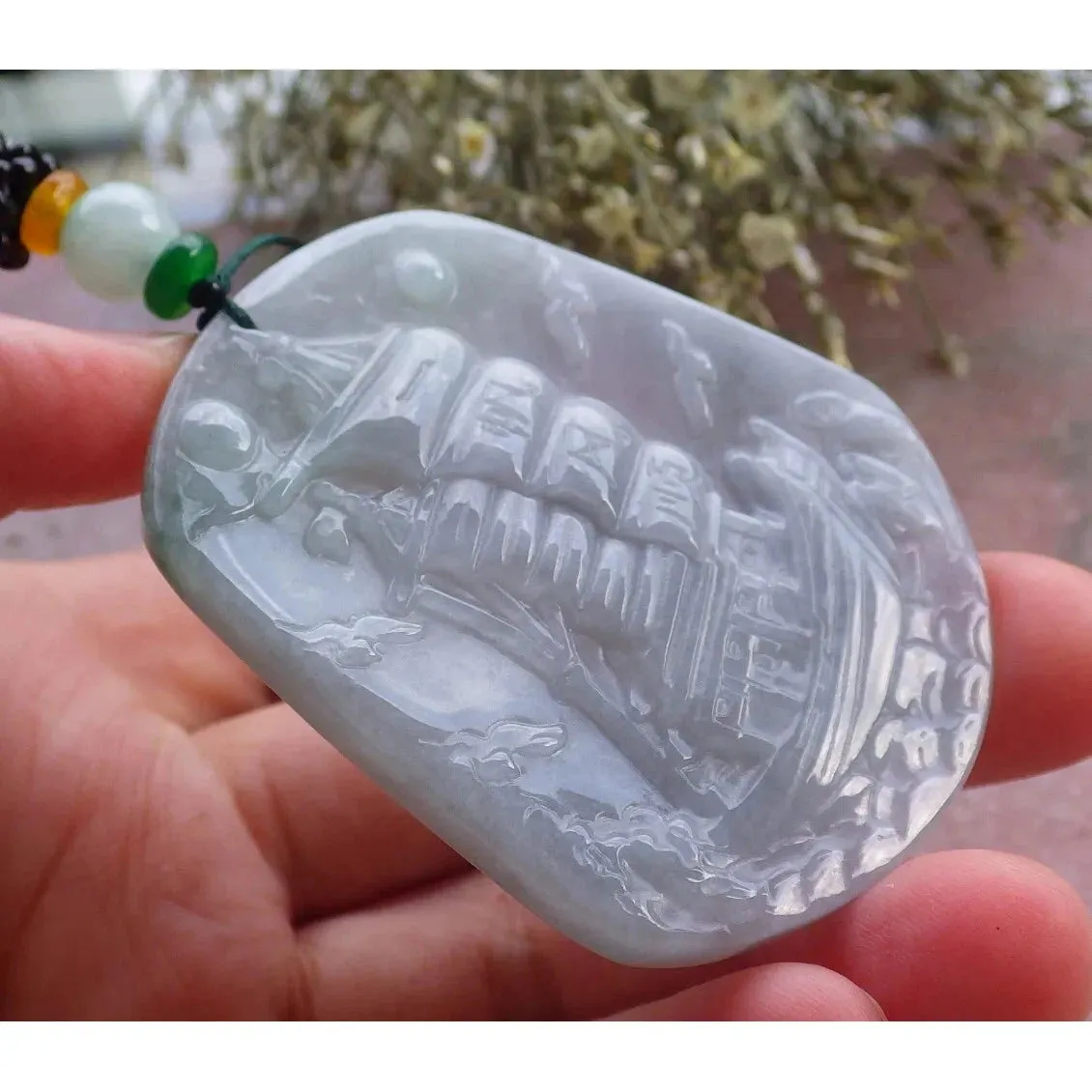 Certified Green 100% Natural A Jade Jadeite Pendant Sailboat Necklace