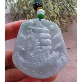 Certified Green 100% Natural A Jade Jadeite Pendant Sailboat Necklace