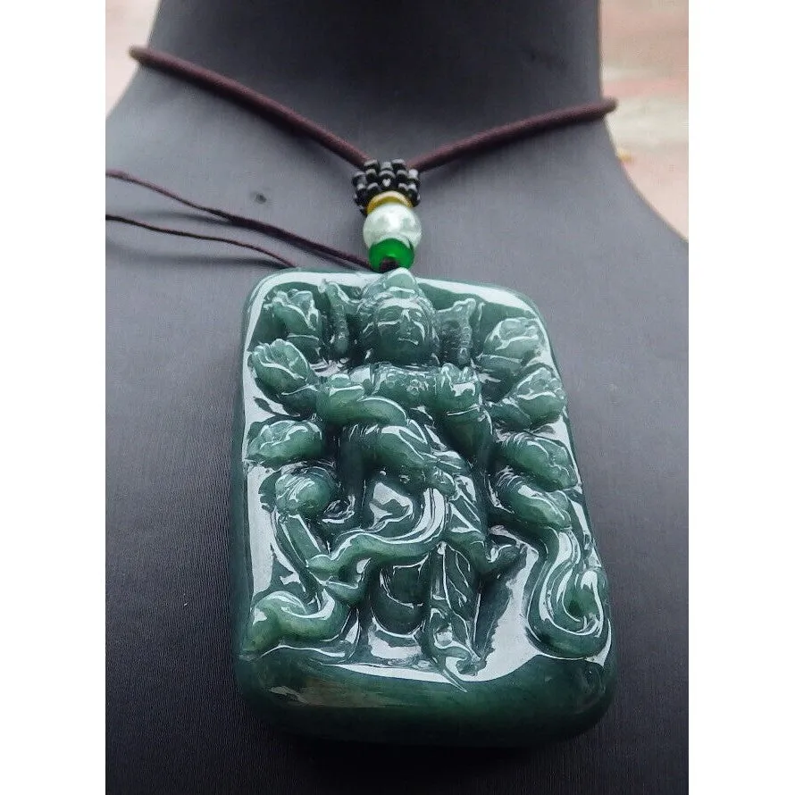 Certified Green Burma Natural A Jade Jadeite Pendant 1000 Hand Guanyin Necklace