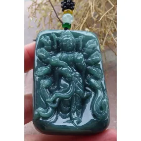 Certified Green Burma Natural A Jade Jadeite Pendant 1000 Hand Guanyin Necklace