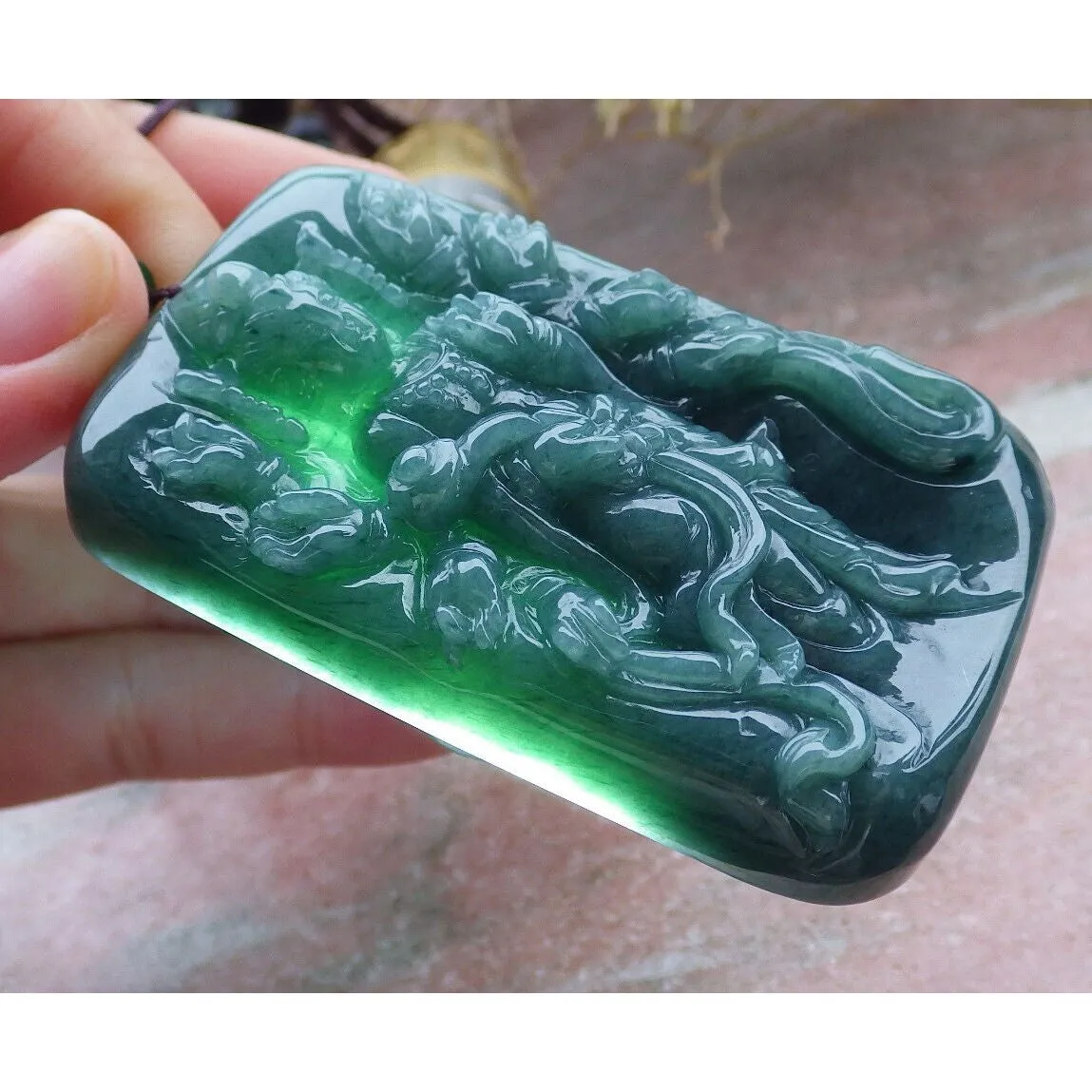 Certified Green Burma Natural A Jade Jadeite Pendant 1000 Hand Guanyin Necklace