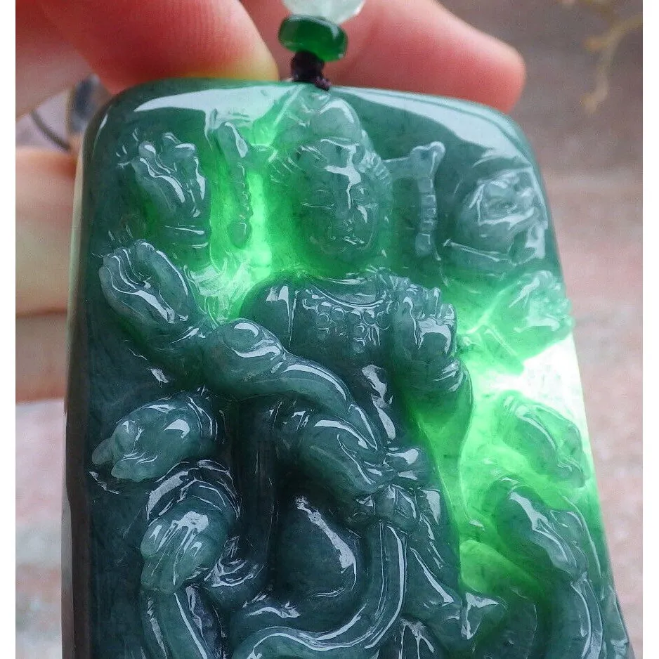 Certified Green Burma Natural A Jade Jadeite Pendant 1000 Hand Guanyin Necklace