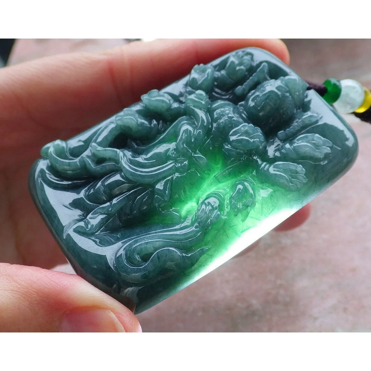 Certified Green Burma Natural A Jade Jadeite Pendant 1000 Hand Guanyin Necklace