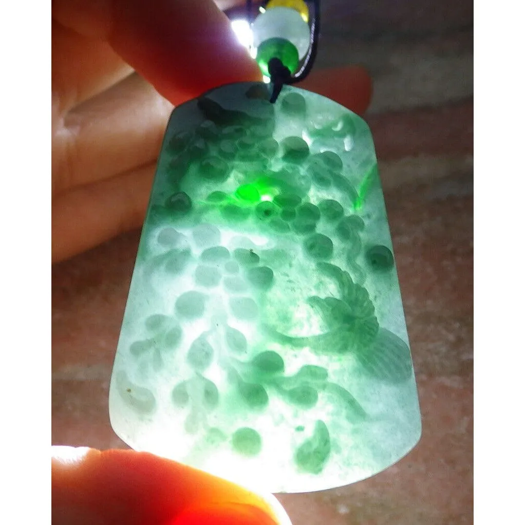Certified Green Natural A Jade Pendant Bird Phoenix Flower Necklace