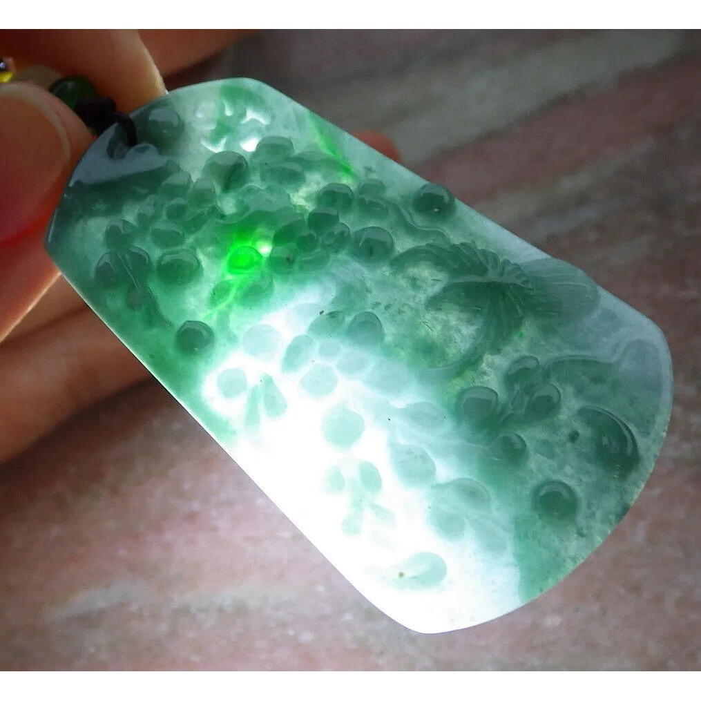 Certified Green Natural A Jade Pendant Bird Phoenix Flower Necklace