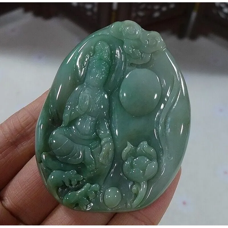 Certified Natural Type A Jadeite Jade Lotus Kwan-Yin Pendant Necklace