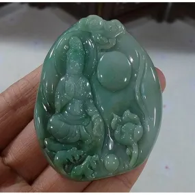 Certified Natural Type A Jadeite Jade Lotus Kwan-Yin Pendant Necklace