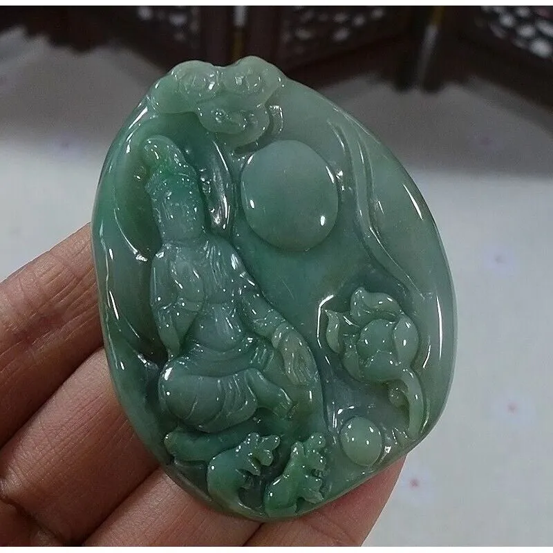 Certified Natural Type A Jadeite Jade Lotus Kwan-Yin Pendant Necklace