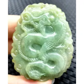 Certified Oily Green Natural Type A Jade Jadeite Carved Big Dragon Pendant Necklace