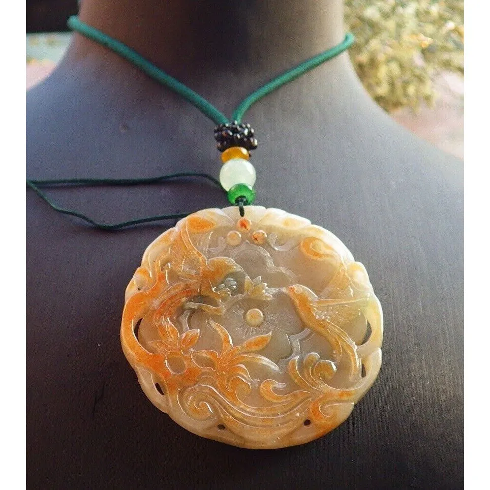 Certified Red Burma Natural A Jade Jadeite Pendant Phoenix Flower Necklace