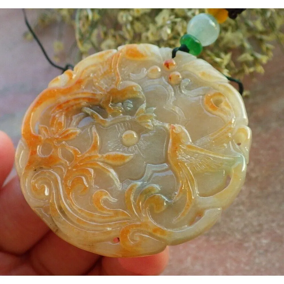 Certified Red Burma Natural A Jade Jadeite Pendant Phoenix Flower Necklace