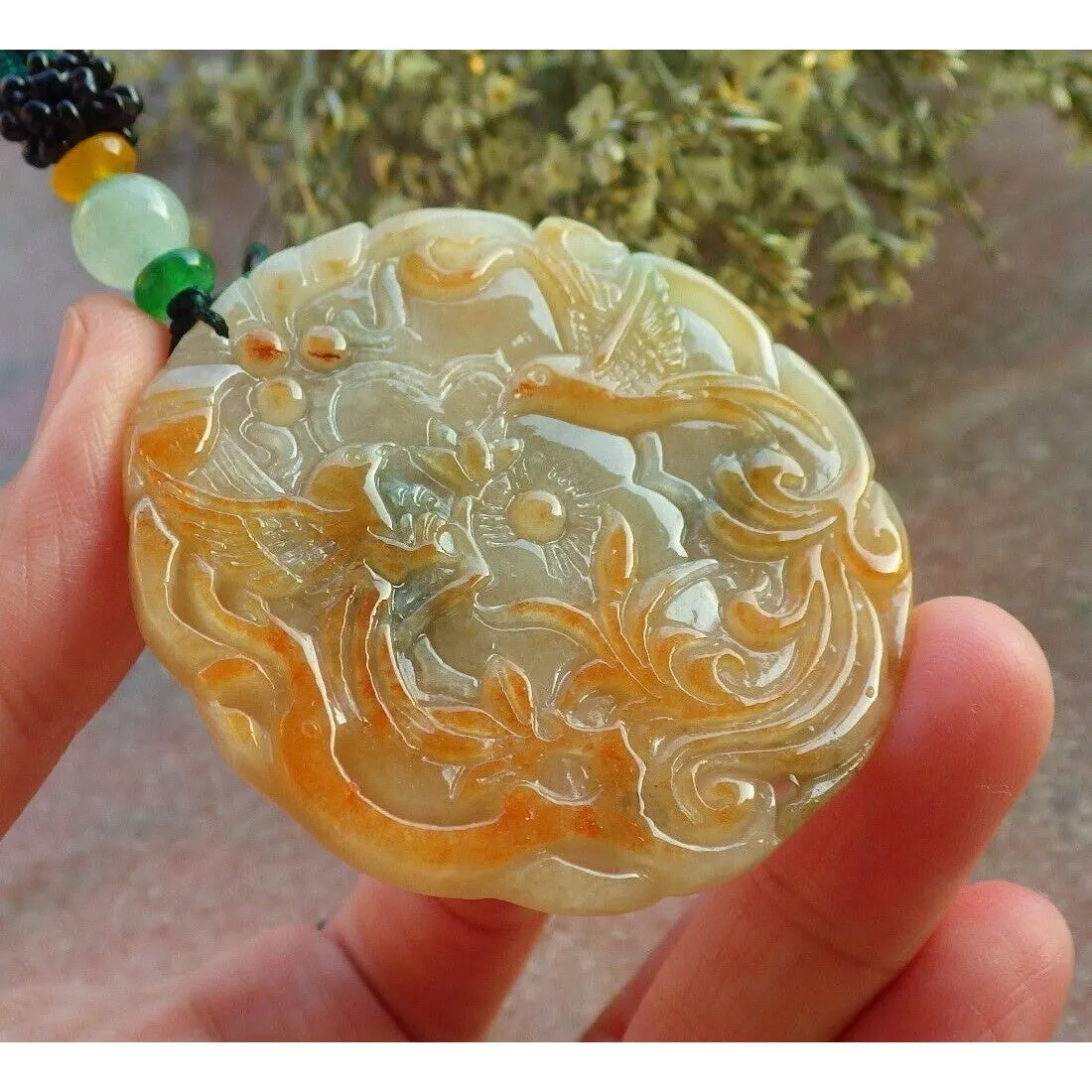 Certified Red Burma Natural A Jade Jadeite Pendant Phoenix Flower Necklace