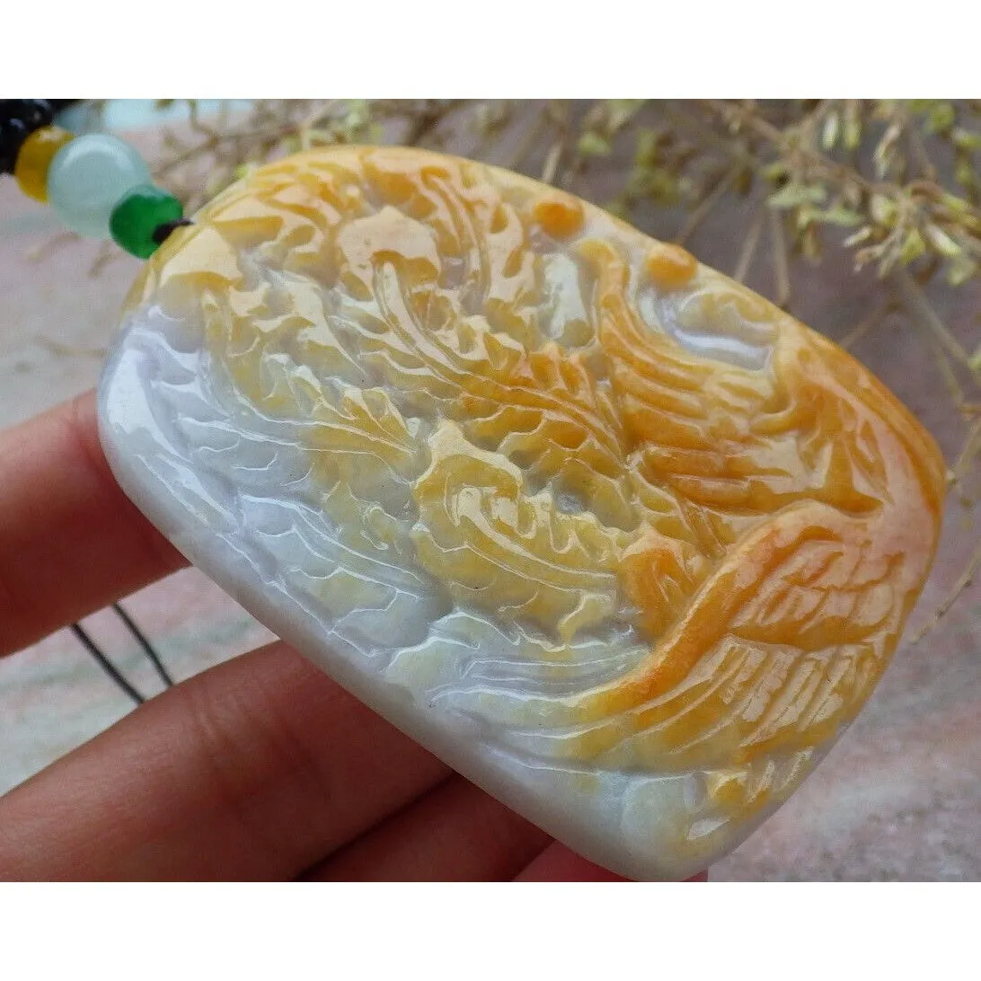 Certified Yellow  Natural A Jade Jadeite Pendant Phoenix Flower Necklace
