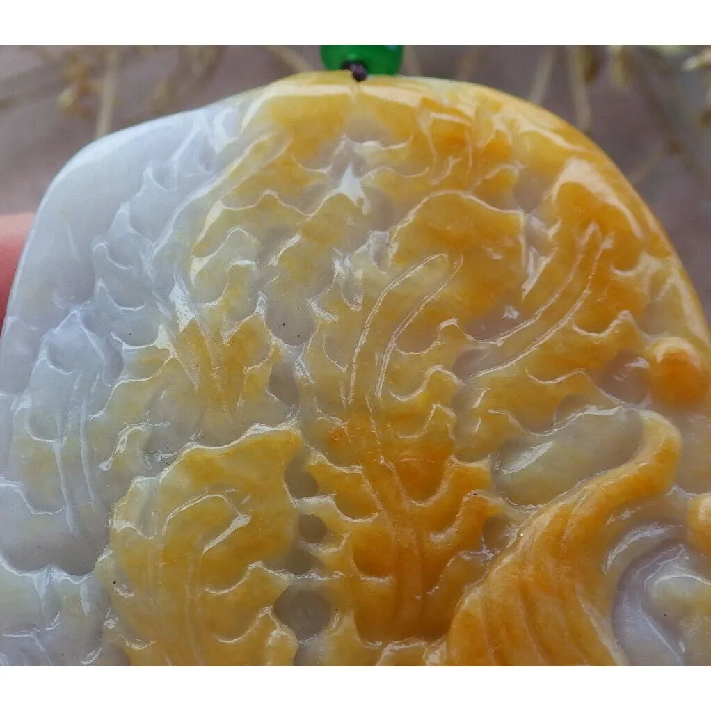 Certified Yellow  Natural A Jade Jadeite Pendant Phoenix Flower Necklace